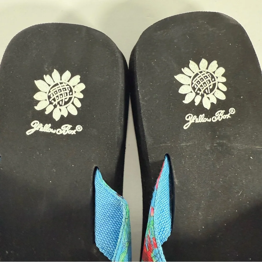 Yellow Box Flip Flops Blue with Pink Flamingos Size 7 1/2 7.5 Sandals Tropical - Picture 7 of 15